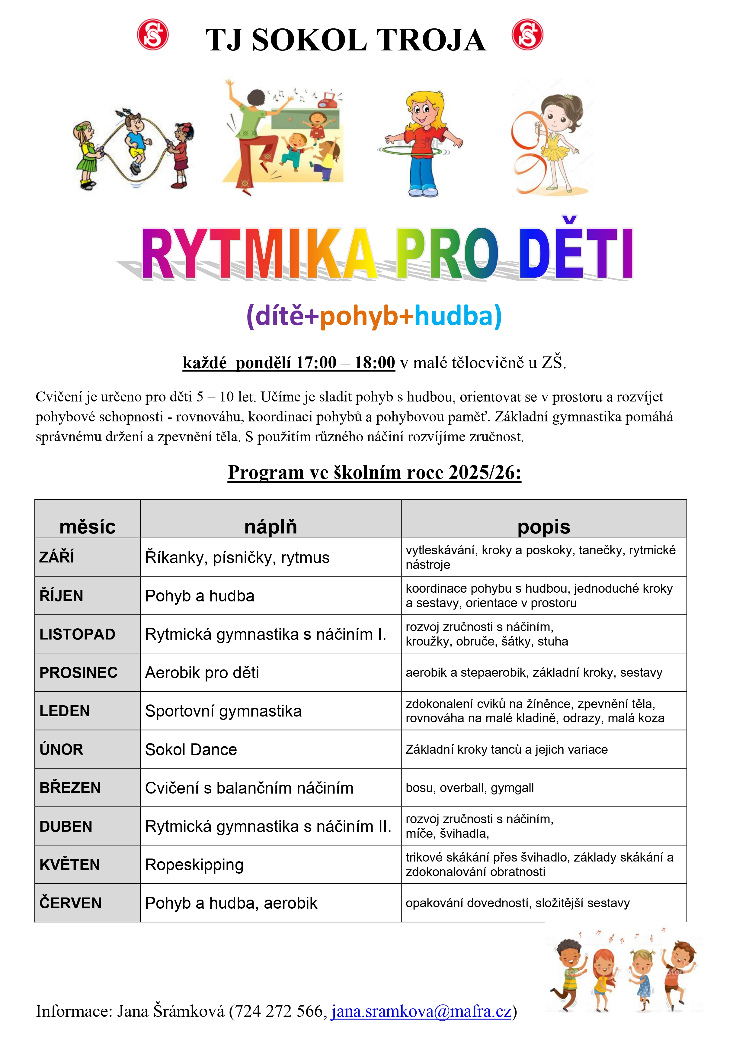 Program Rytmika pro děti (dítě, pohyb, hudba) ve cvičební sezoně 2025-2026