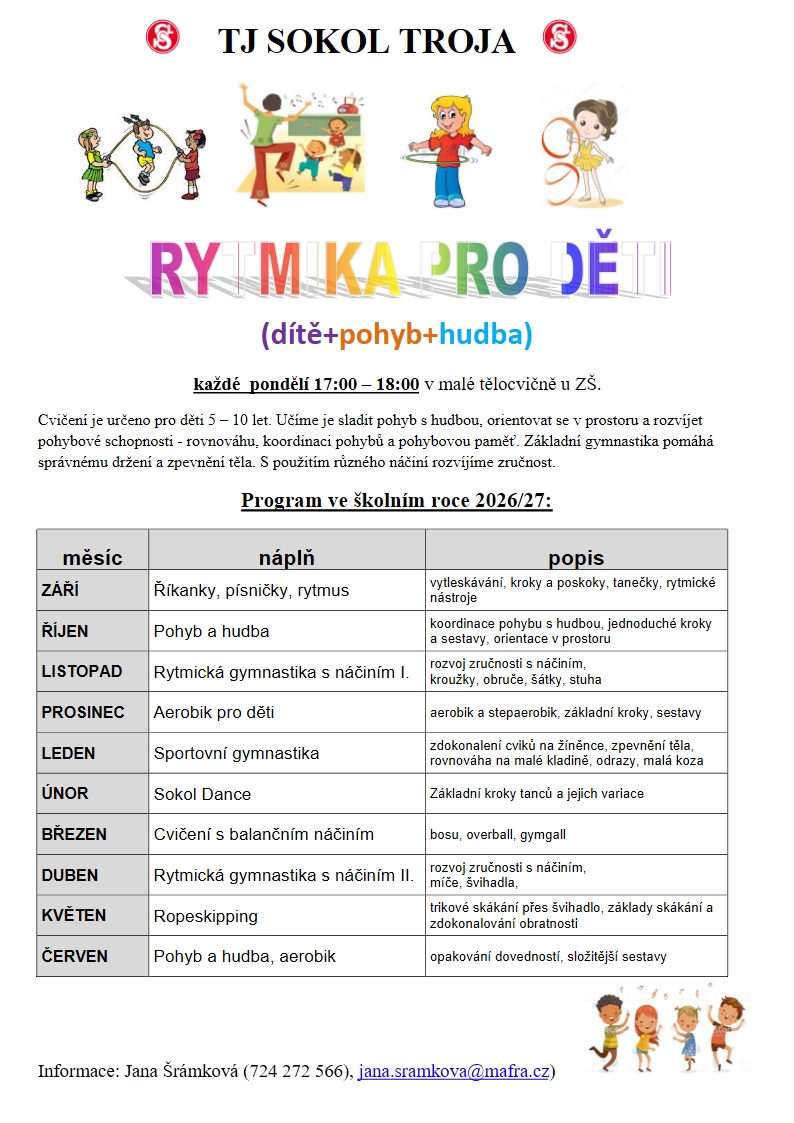 Program Rytmika pro děti (dítě, pohyb, hudba) ve cvičební sezoně 2025-2026