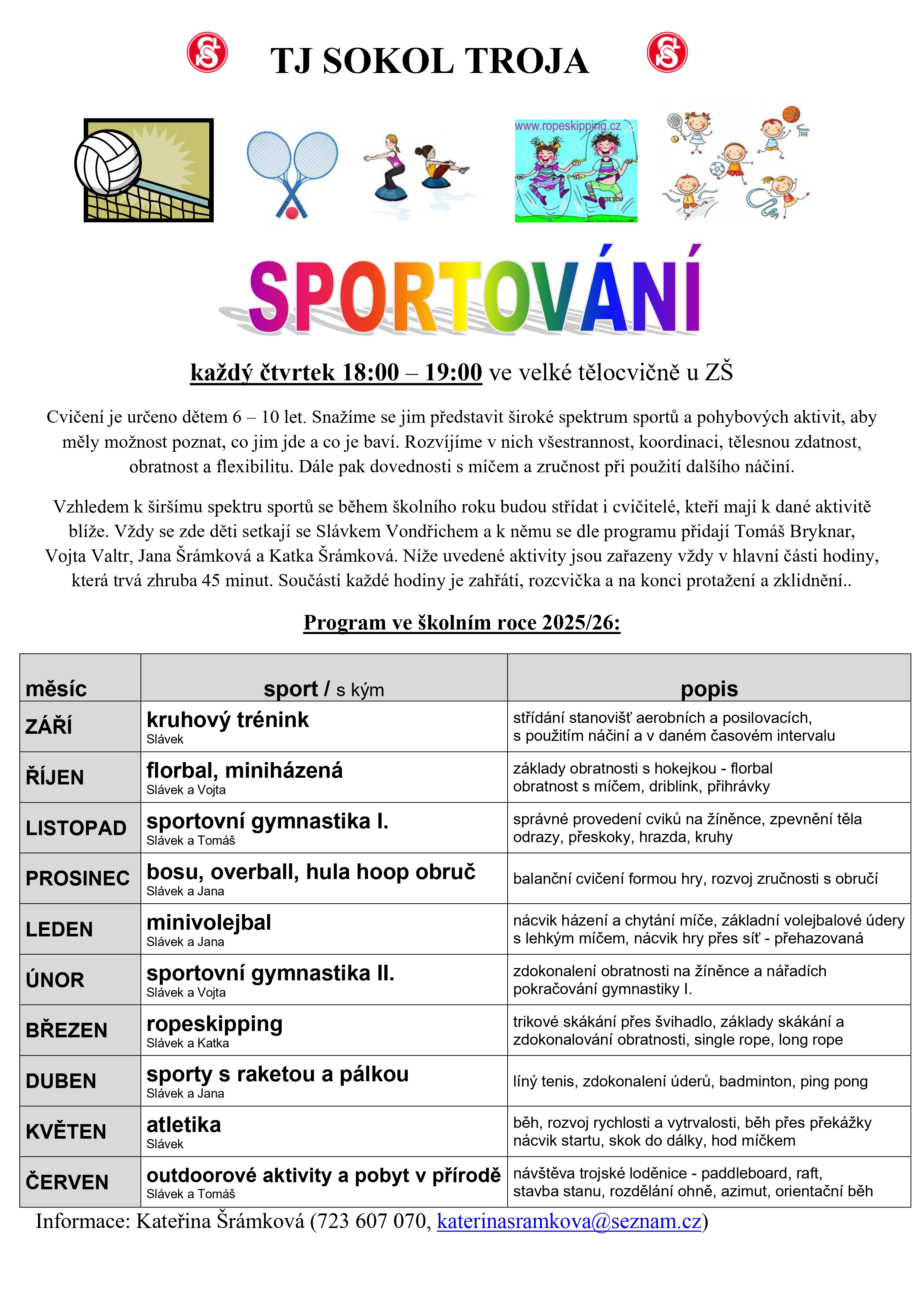 Program sportování pro děti ve školním roce 2025-2026