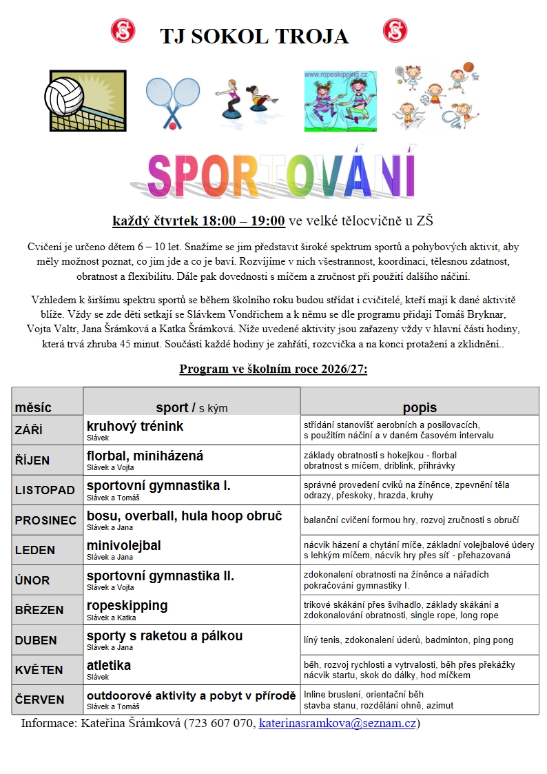 Program sportování pro děti ve školním roce 2025-2026