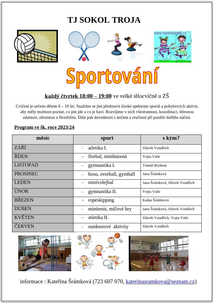 Program sportování pro děti ve školním roce 2023-2024